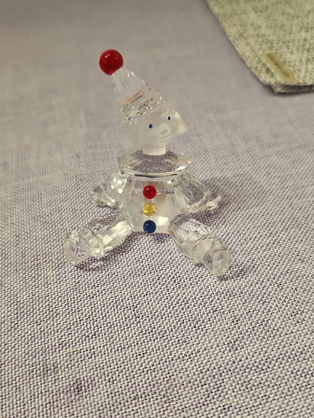 Swarovski Crystal Clown Figurine with Red, Yellow, Blue Accents